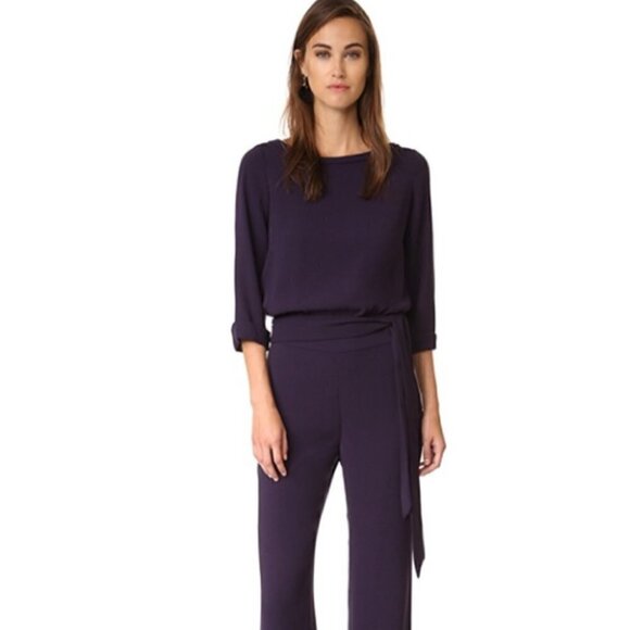 DVF Diane von Furstenberg Gwynne Purple 3/4 Sleeve Tie Waist Jumpsuit Size 4 - Picture 2 of 16